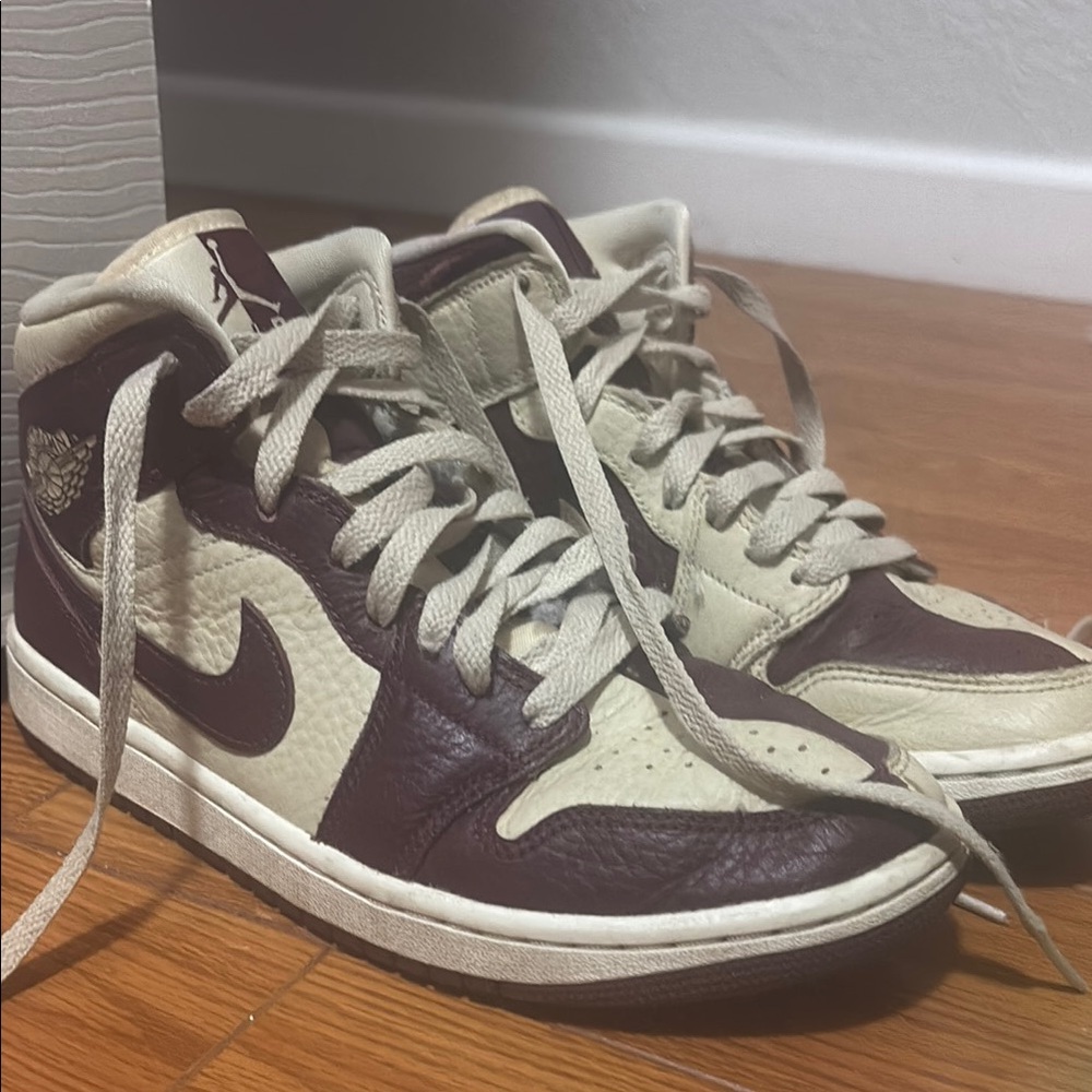 Nike Men's High-Top Sneakers - Maroon and Cream